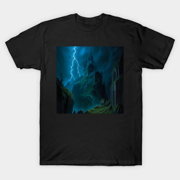 Curse of Strahd Scene - Lightning Strike on Castle Ravenloft T-Shirt by CursedContent